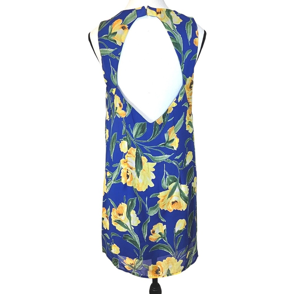 LULUS Royal Blue Floral Shift Dress M Open Keyhole Back Wedding Guest Mini - Picture 3 of 10